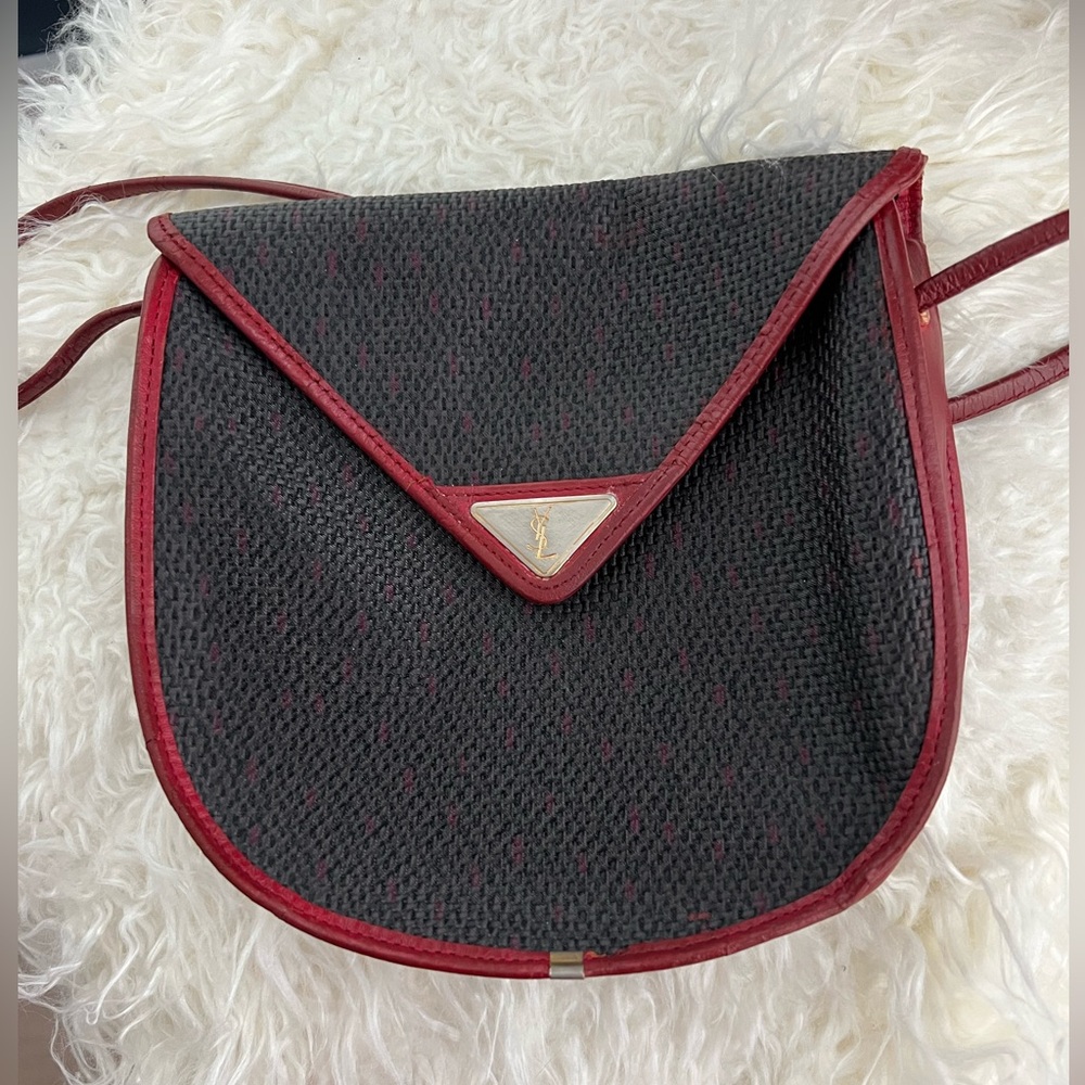 Yves Saint Laurent Black Crossbody with Burgundy Trim. VINTAGE
